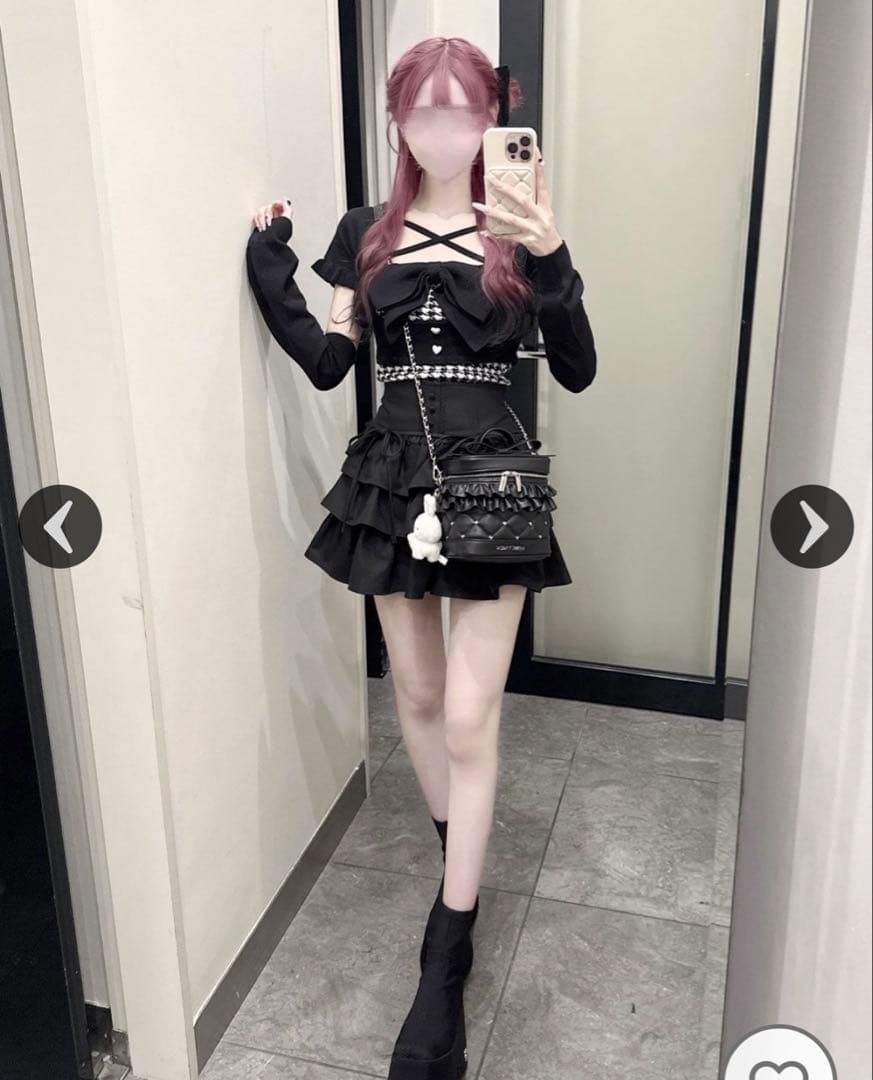 HONEYMEW ティアードフリルスカート ブラック