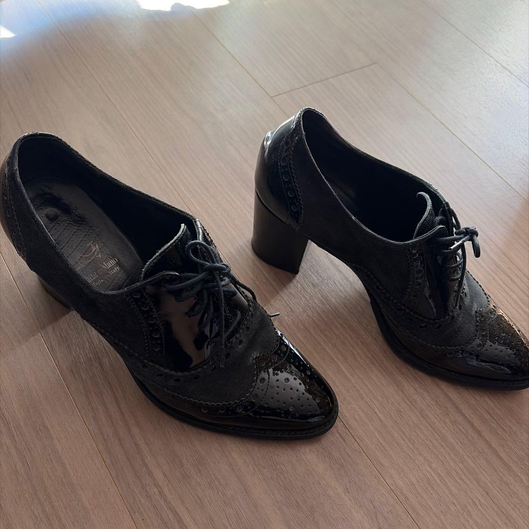 イタリア製　オックスフォードシューズ 黒 中ヒール