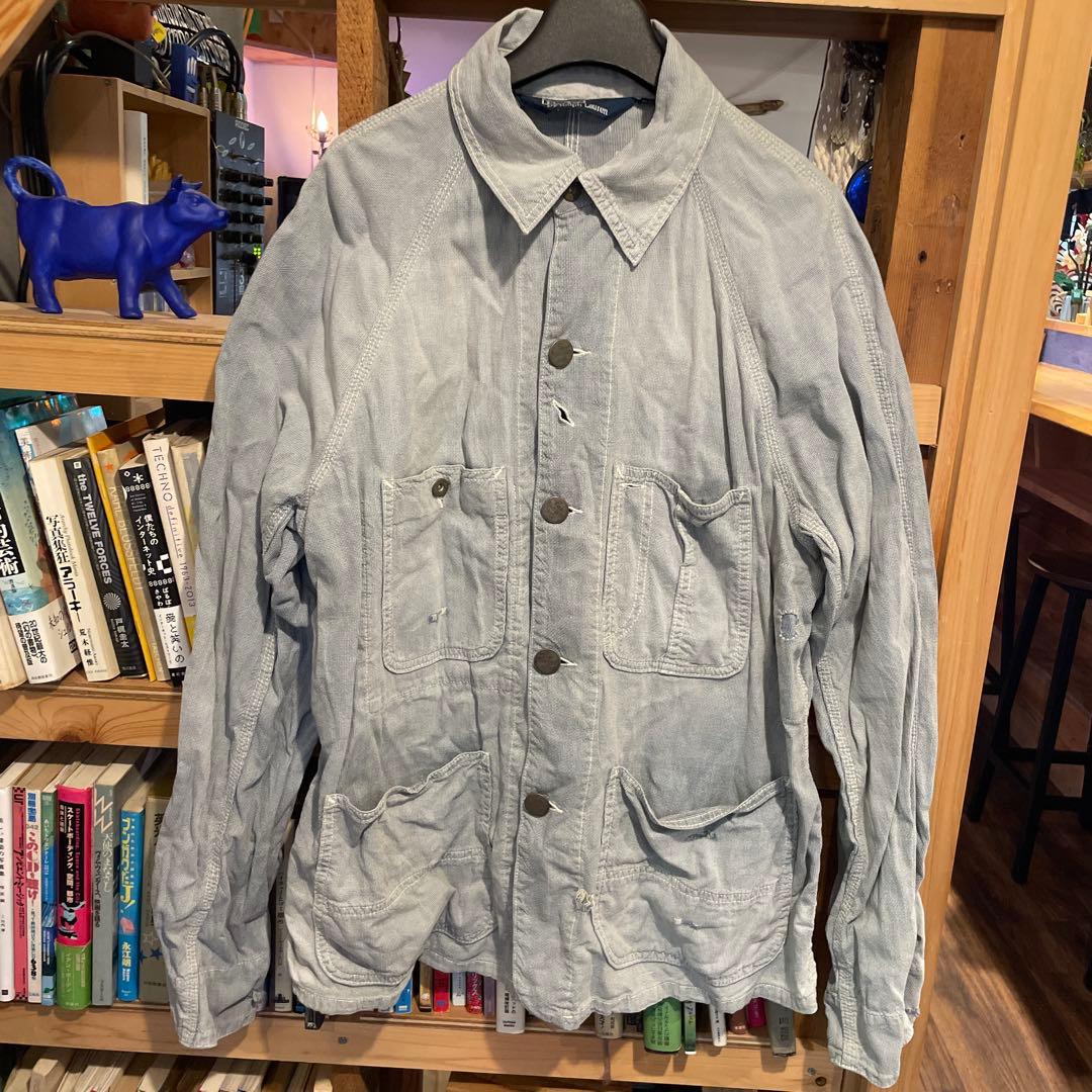 90sラルフローレン カバーオール　ダメージ加工　チェンジボタン　ヴィンテージ