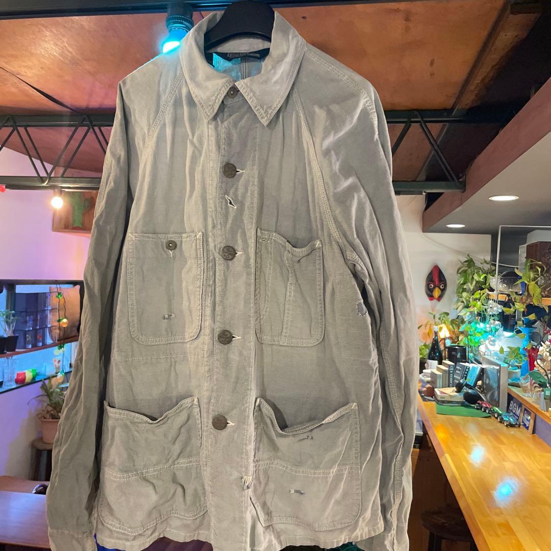 90sラルフローレン カバーオール　ダメージ加工　チェンジボタン　ヴィンテージ