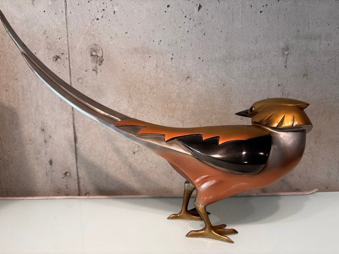 米治一造　銅製　金鶏鳥　置物　共箱