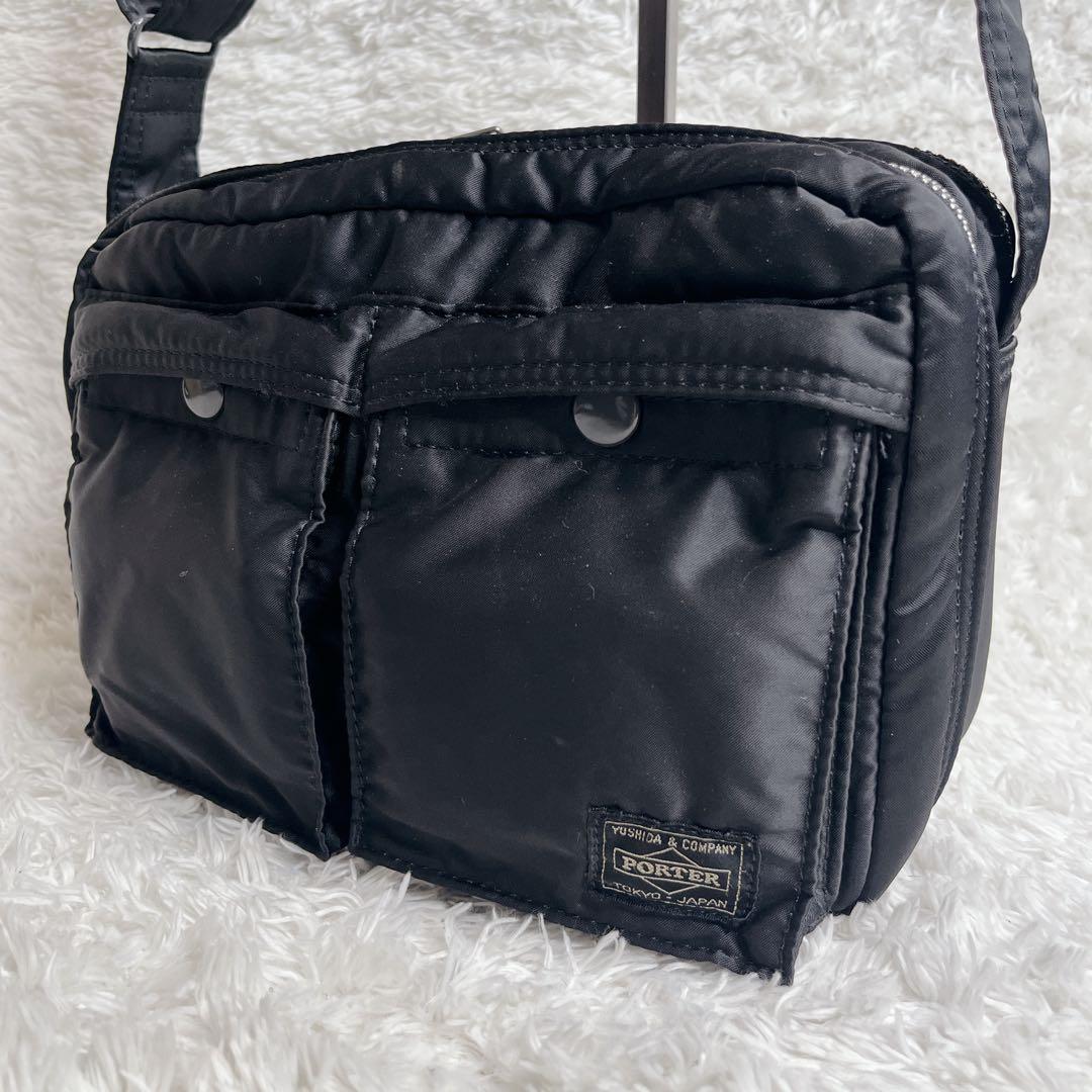 美品 ポーター タンカー 二層 ショルダーバッグ ブラック 肩がけ 黒 2室