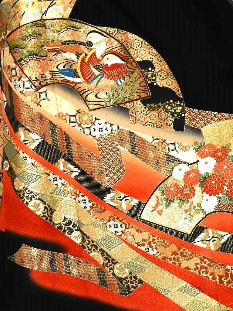 留袖　ワンピース　ドレス　フレアー袖　手書き友禅染　正絹　475　夢ちりめん