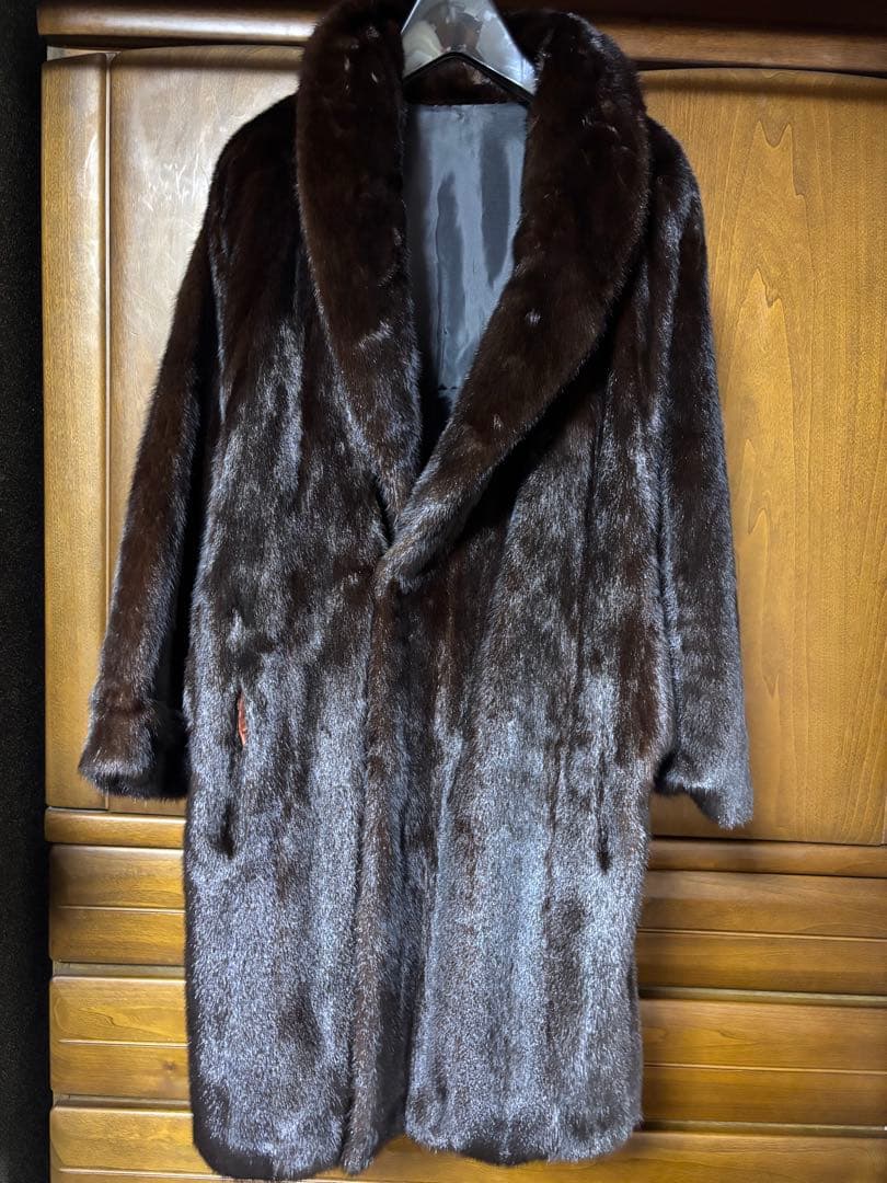 ダークブラウン 毛皮和装ロングコート