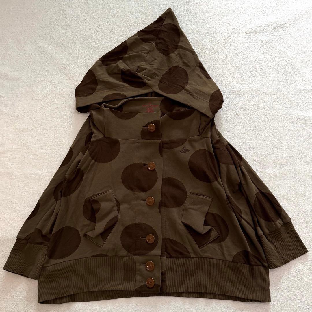 ヴィヴィアンウエストウッド　パーカー　魔女フード　ドット　カーキ　オーブ刺繍　L