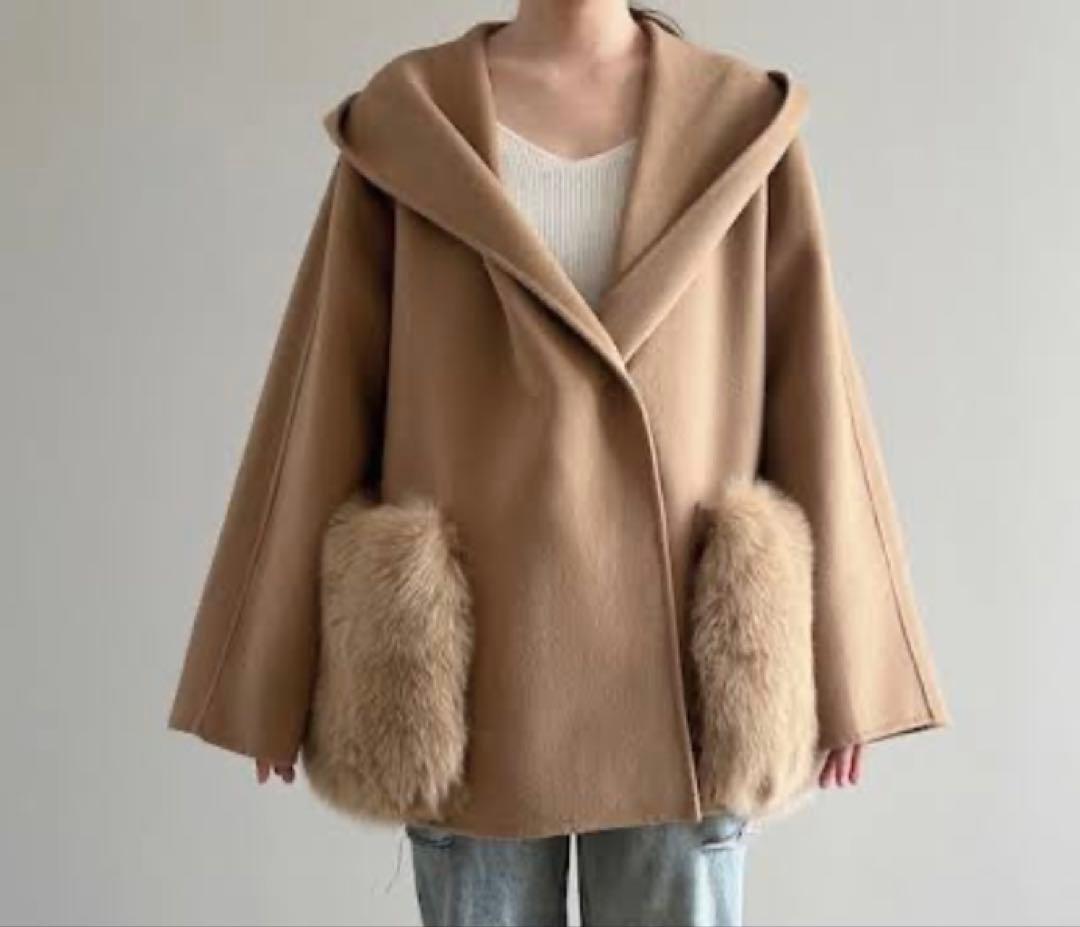 Rnyroom♡ポケットファーフード付コートキャメル