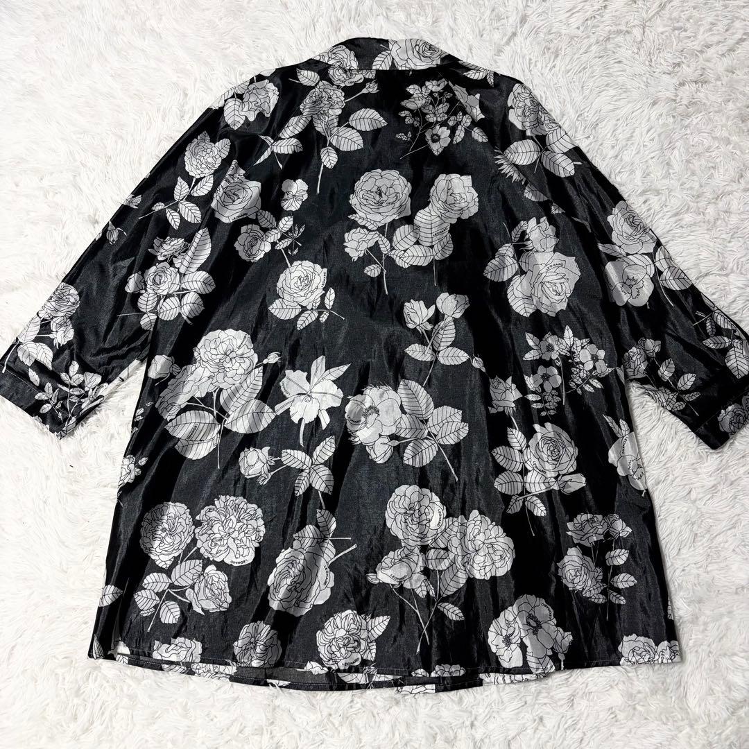 【美品】レオナール モノトーン 花柄シャツワンピース9AR ポリエステル