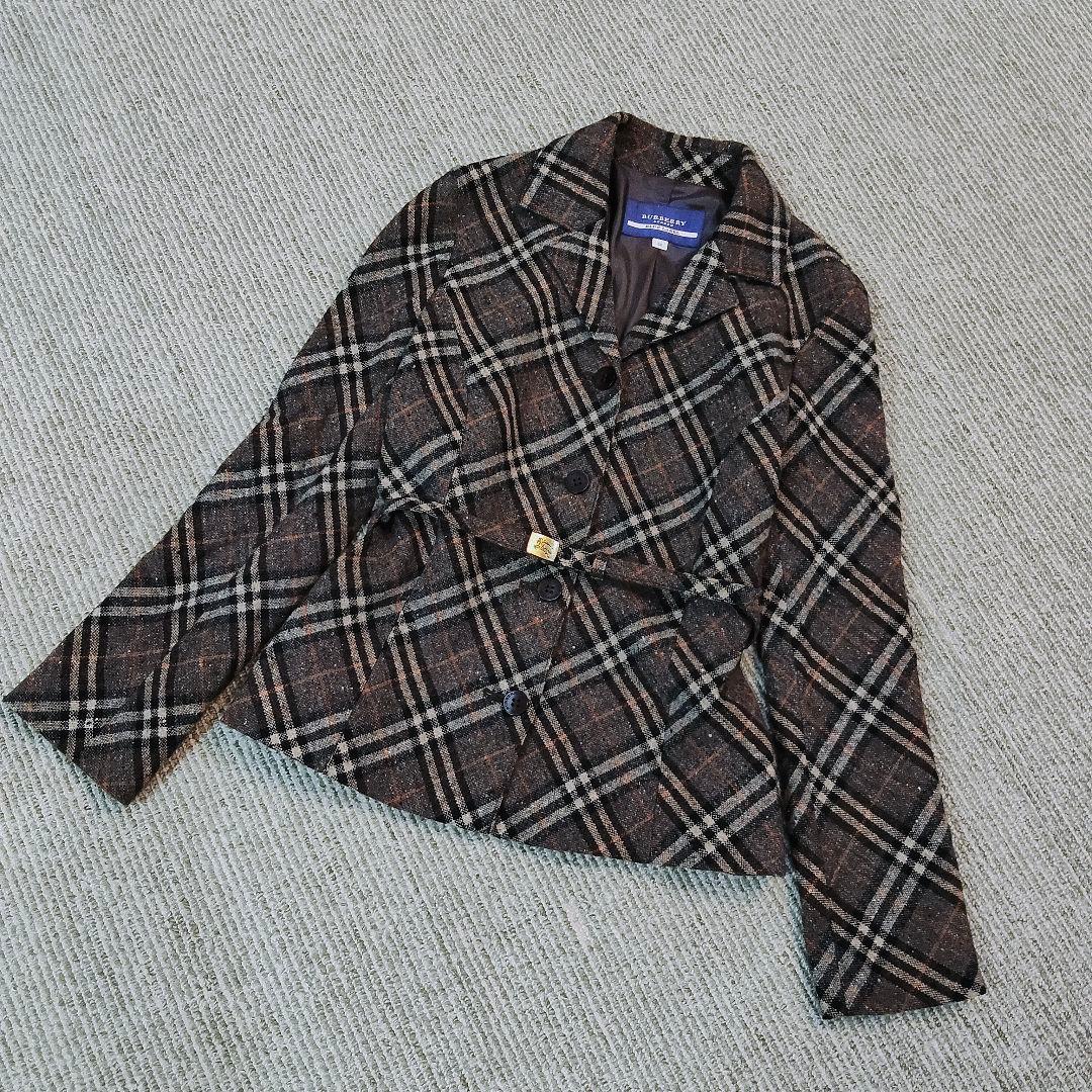 バーバリー ブルーレーベル ノバチェック ロゴベルト ジャケット アンゴラ