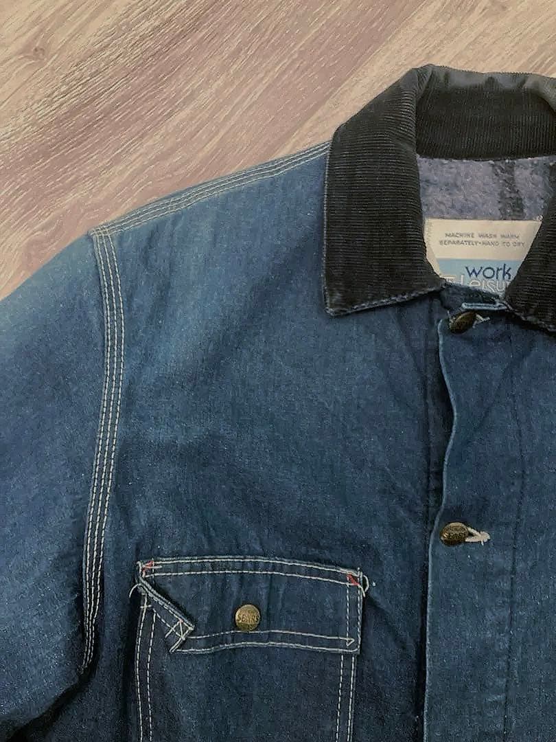60s USA製　Sears デニムカバーオール　襟コーデュロイ　裏ブランケット
