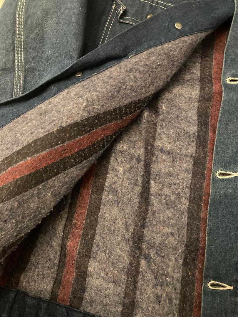 60s USA製　Sears デニムカバーオール　襟コーデュロイ　裏ブランケット