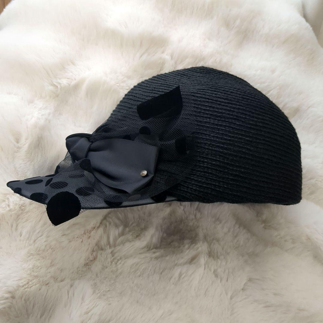 【新品未使用】CA4LA　レディース　リボンドットキャスケット黒