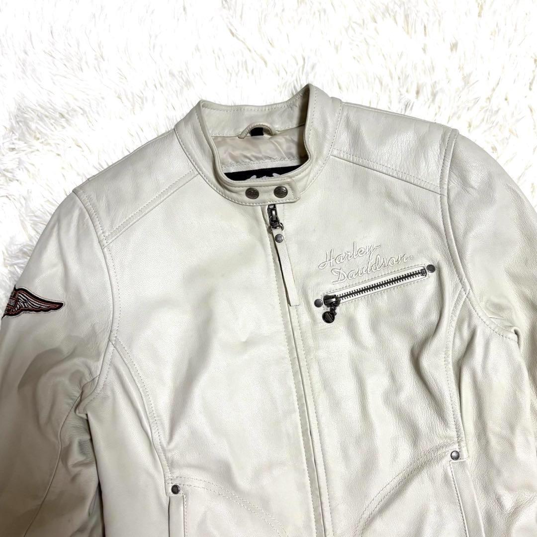 【美品】ハーレーダビッドソン　レザージャケット　レディース　オフホワイト