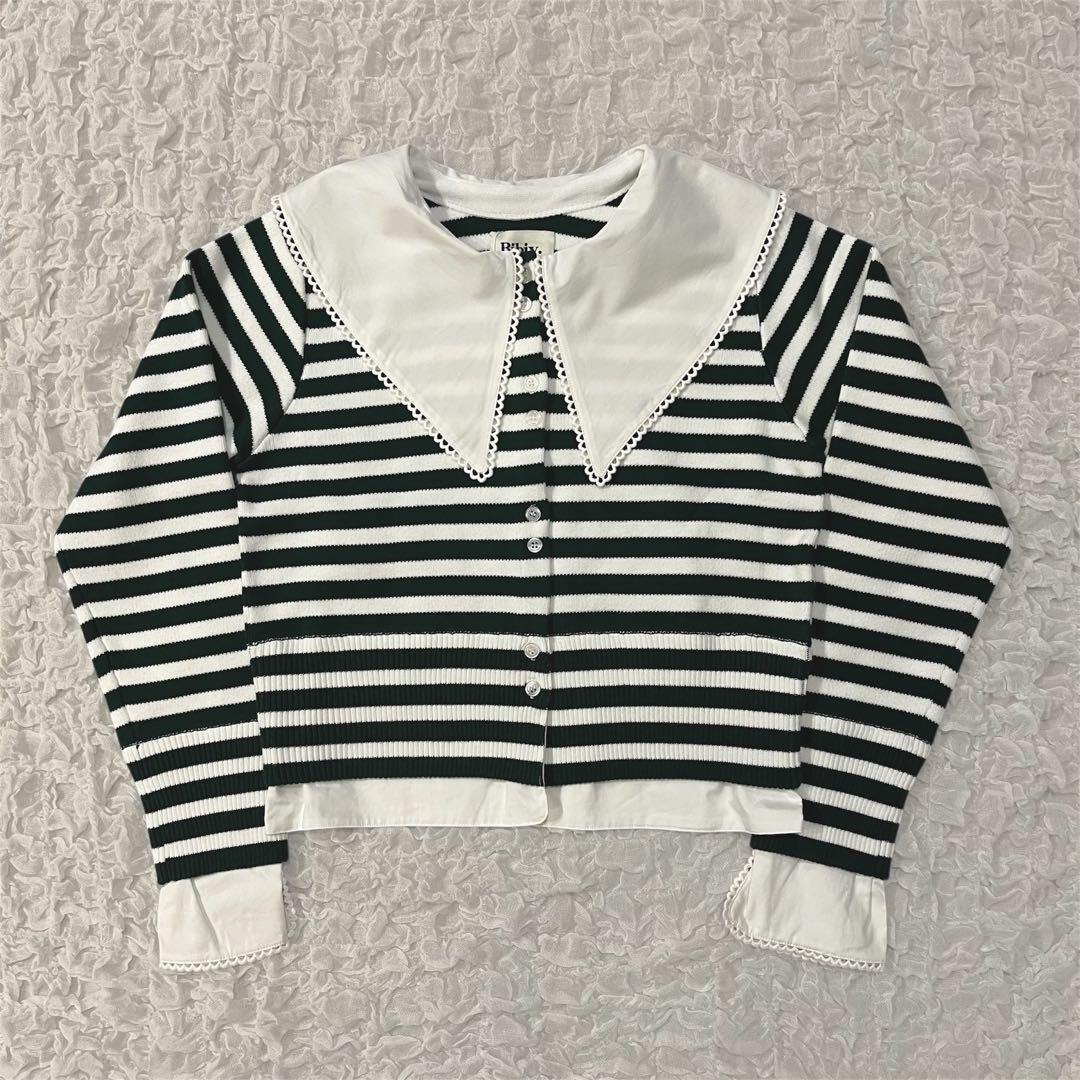 【新品未使用】Bibiy. ボーダー長袖ニットカーディガン