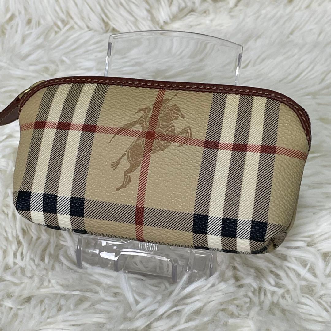 美品 BURBERRY バーバリー ミニポーチ ノバチェック プローサム 騎士