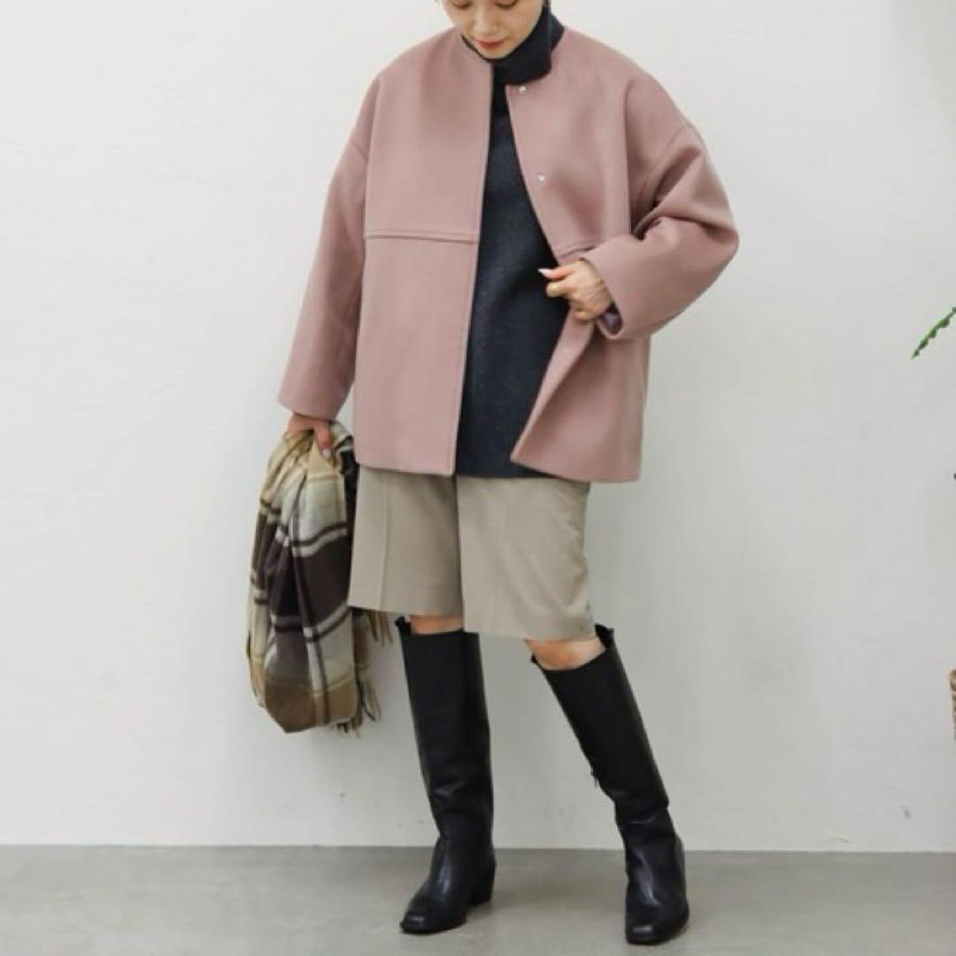 ジャーナルスタンダード スーパー140ビーバーノーカラーショートコート