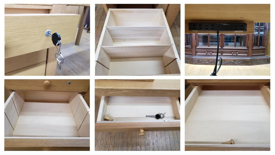 I48　美品　カリモク　無垢材使用　配置自由　学習机３点セット