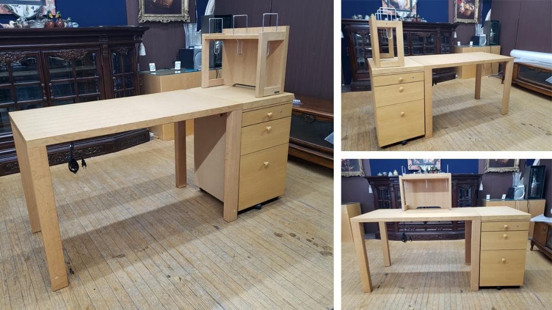 I48　美品　カリモク　無垢材使用　配置自由　学習机３点セット