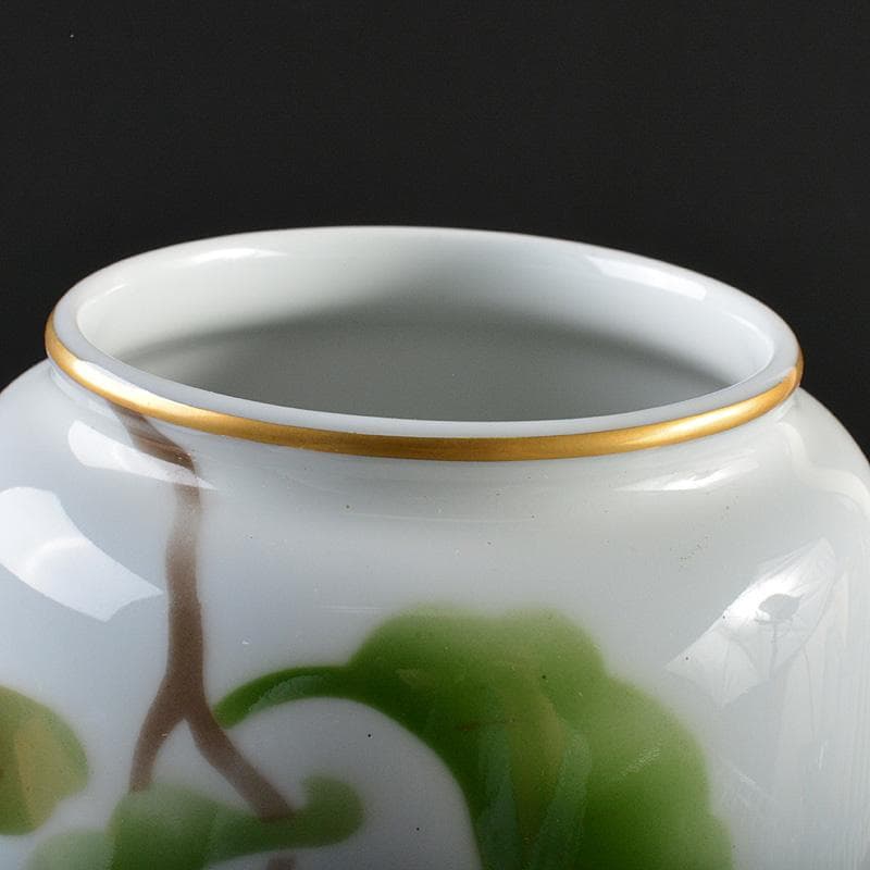 有田焼　宮内庁御用達　深川製磁　色絵鳥果実文　花瓶　花入　共箱　C　5500