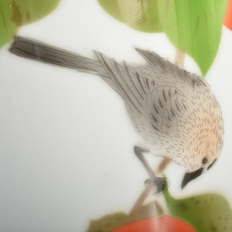 有田焼　宮内庁御用達　深川製磁　色絵鳥果実文　花瓶　花入　共箱　C　5500
