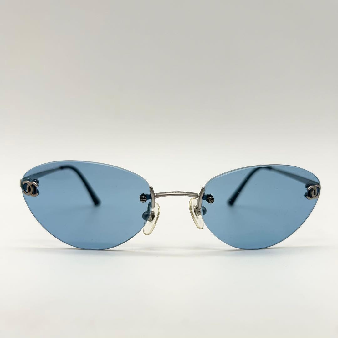 美品 CHANEL サングラス ココマーク リムレス ブルー 4003 ケース付