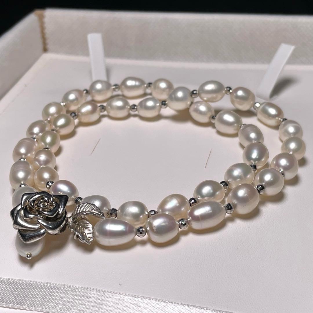薔薇モチーフ クラスプ 大珠 本真珠 ネックレス 7.5〜8.3㎜ O581