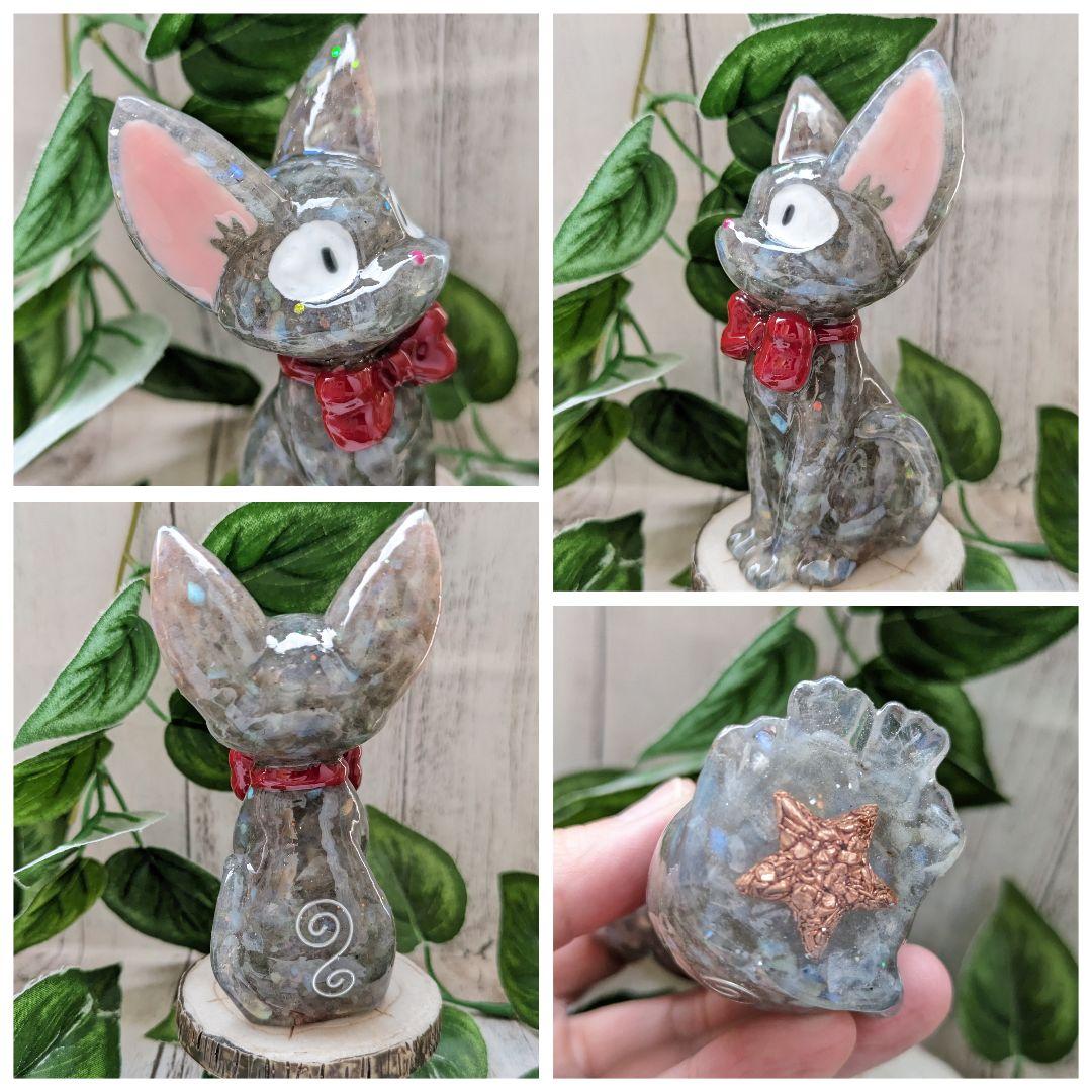 【睦月】ラピスラズリの蝶ネクタイねこちゃん形オルゴナイト☆他２点