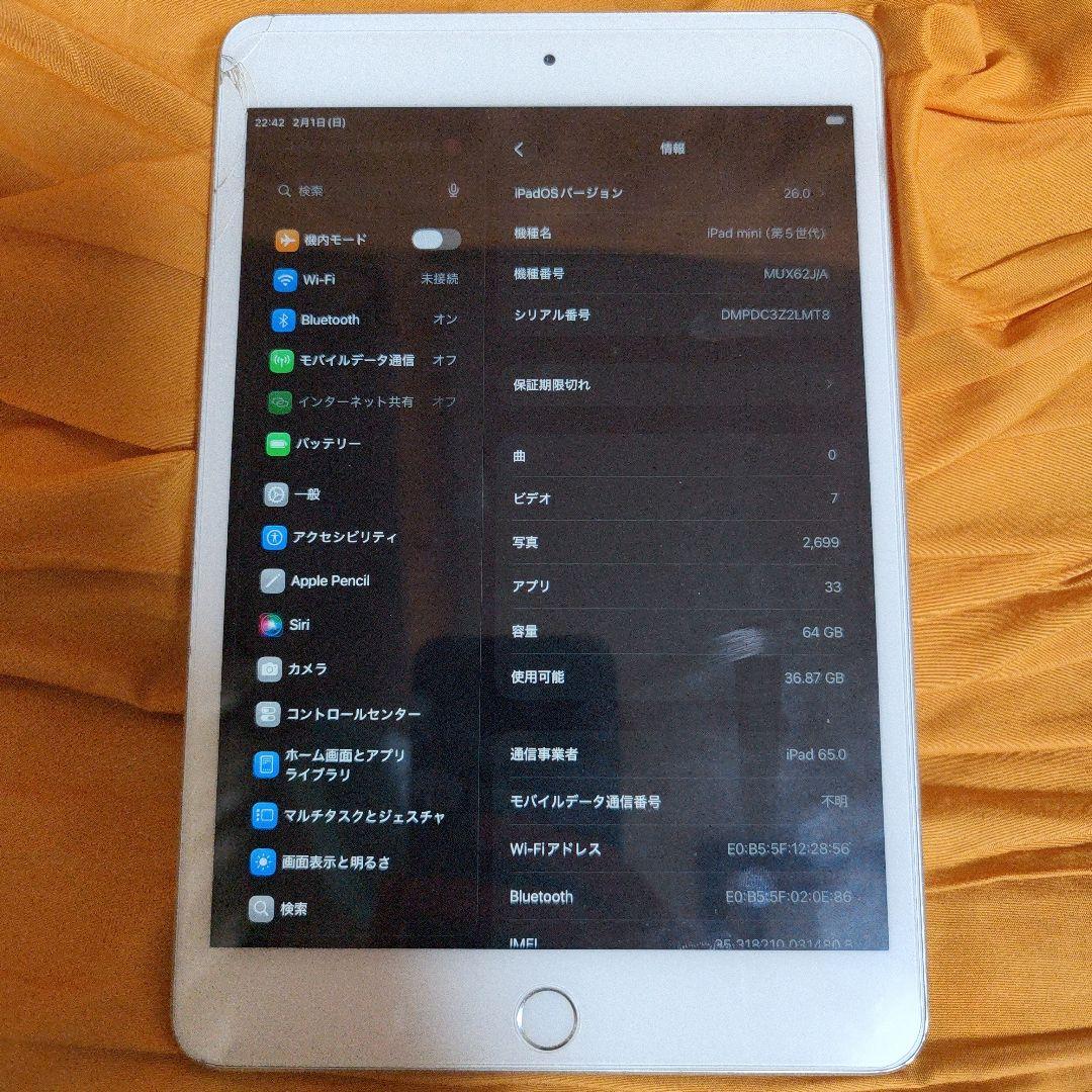 iPad mini 第5世代 64GB Wi-Fi +Cellular シルバー