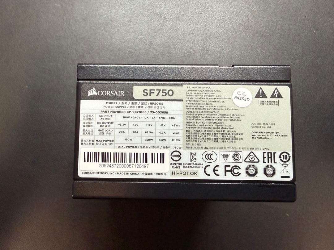 Corsair SF750 SFX 電源ユニット 750w プラチナ認証