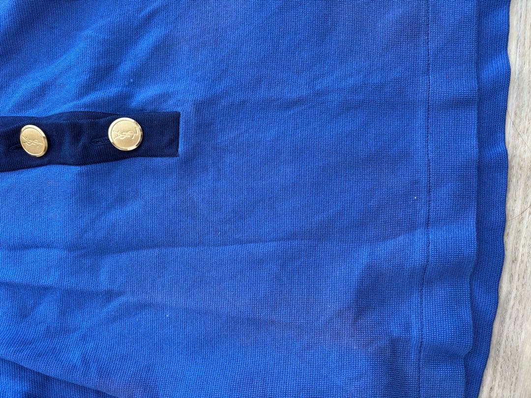 イヴサンローラン ポロシャツ 半袖 金ボタン ロゴ刺繍　ブルー