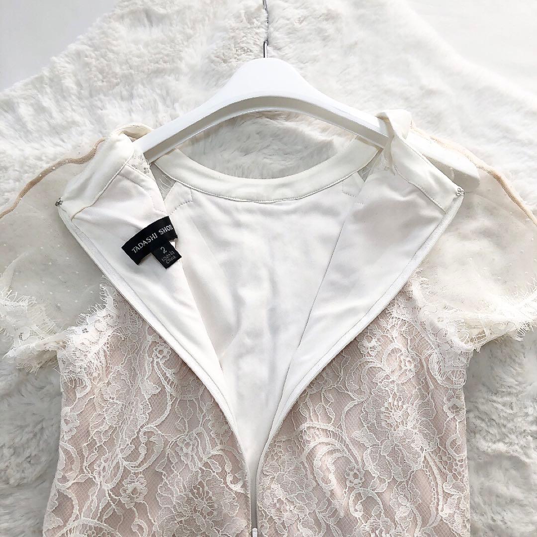 タダシショージ*肩レース×透け感　半袖ワンピース　ドレス　ホワイト　2