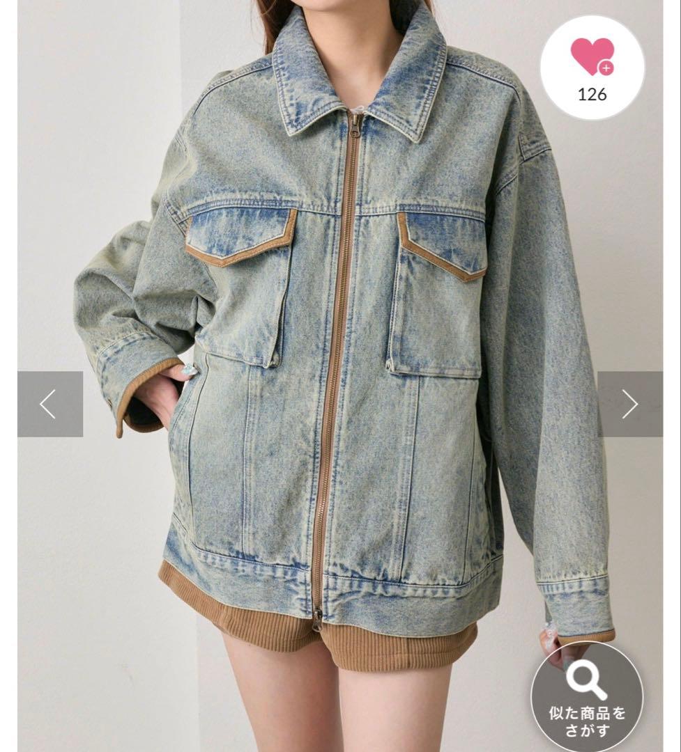 配色衿デニムブルゾン デニムジャケット Ｇジャン