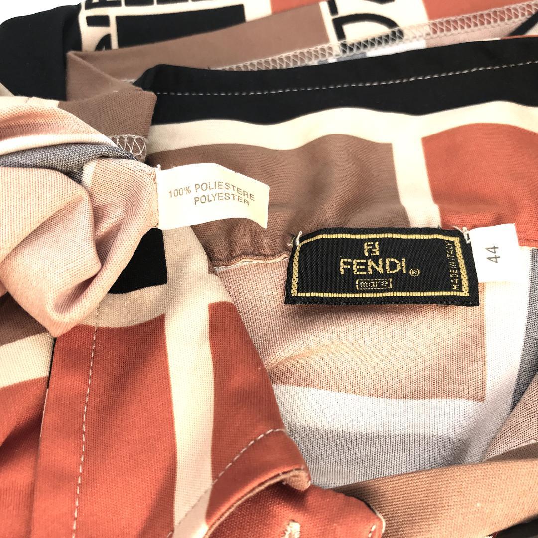 高級FENDI フェンディポロシャツ　ズッカ柄FFロゴ　総柄　44