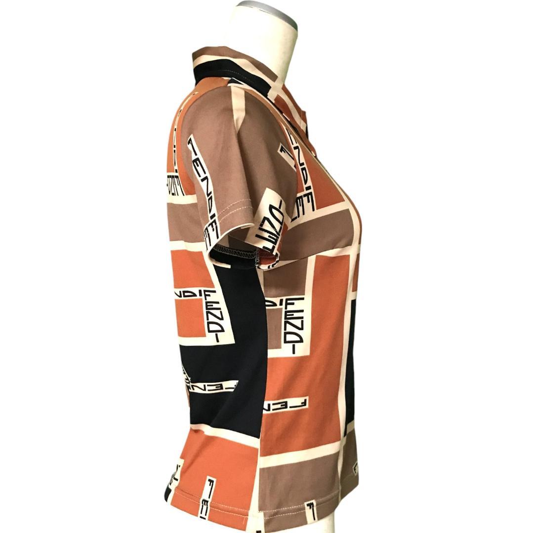 高級FENDI フェンディポロシャツ　ズッカ柄FFロゴ　総柄　44
