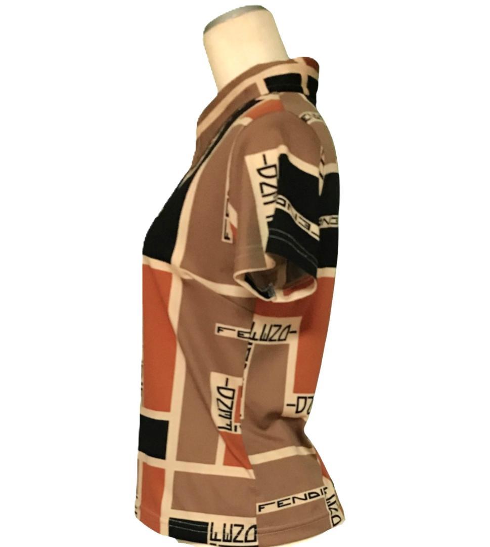 高級FENDI フェンディポロシャツ　ズッカ柄FFロゴ　総柄　44