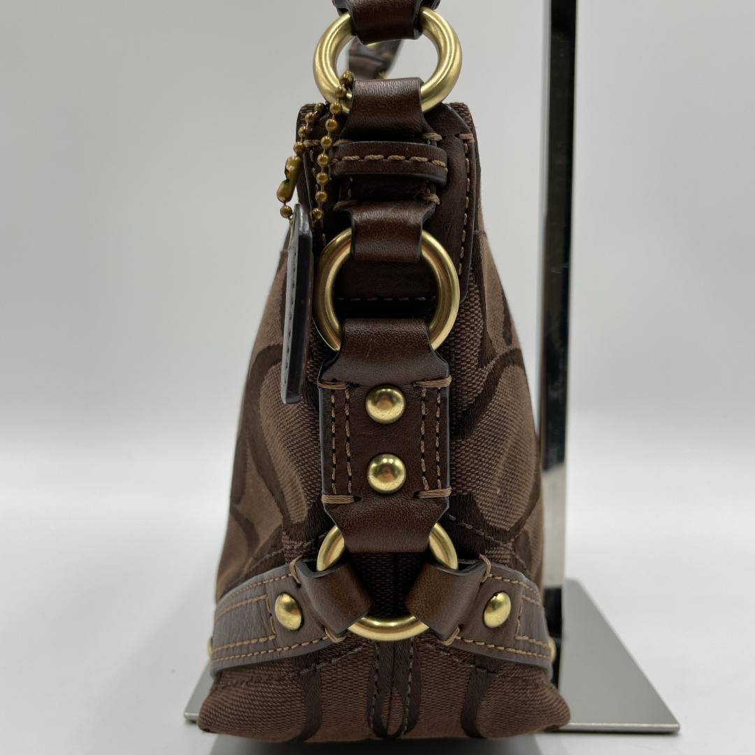 良品 COACH ショルダーバッグ キャンバス ブラウン シグネチャー