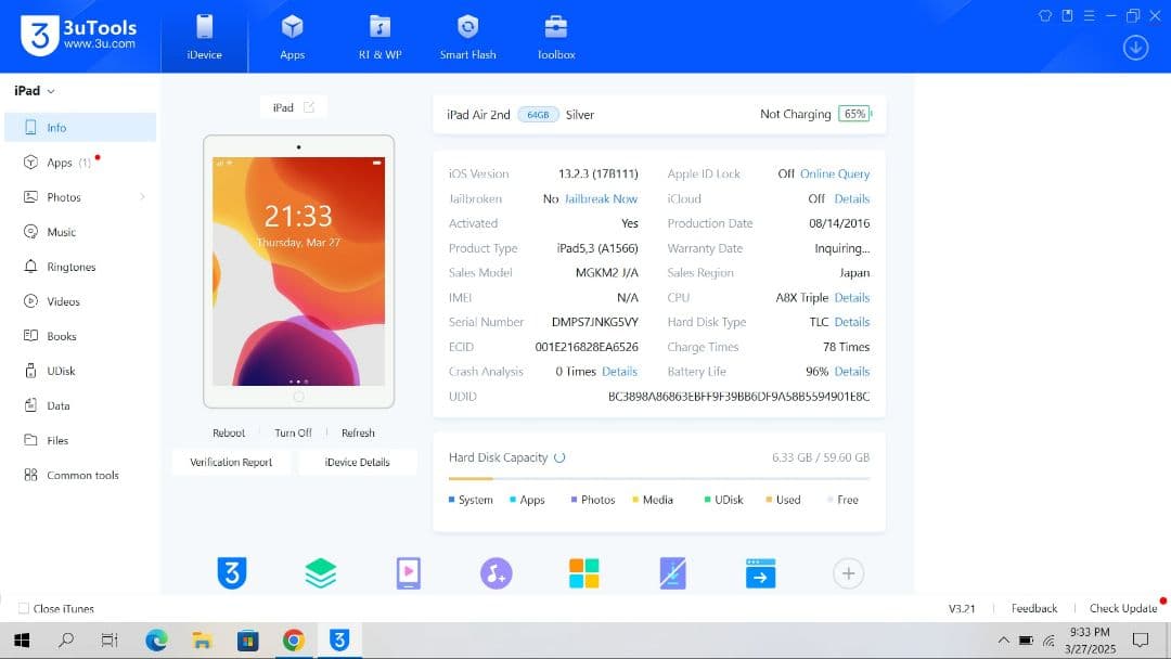 Apple iPad Air 2 64GB シルバー バッテリー 96%