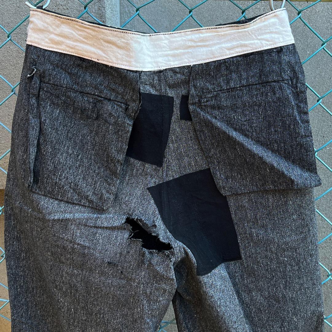 1940年代から1950年代頃　黒 ブラックシャンブレー　ワークパンツ　ダメージ