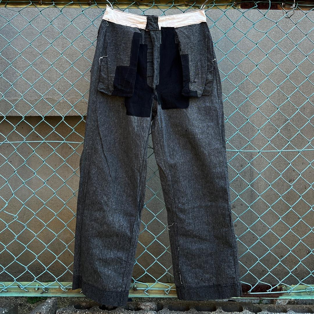 1940年代から1950年代頃　黒 ブラックシャンブレー　ワークパンツ　ダメージ
