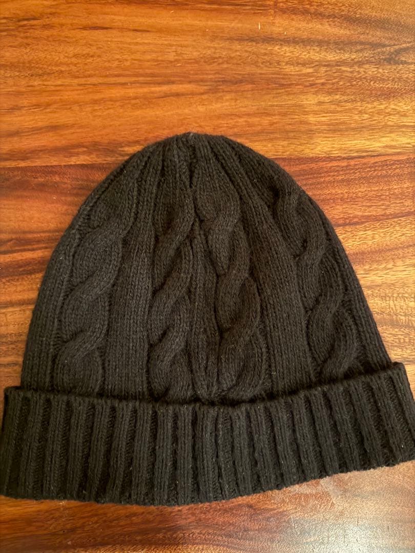 MONCLER ブラック ニット帽 ケーブル編み