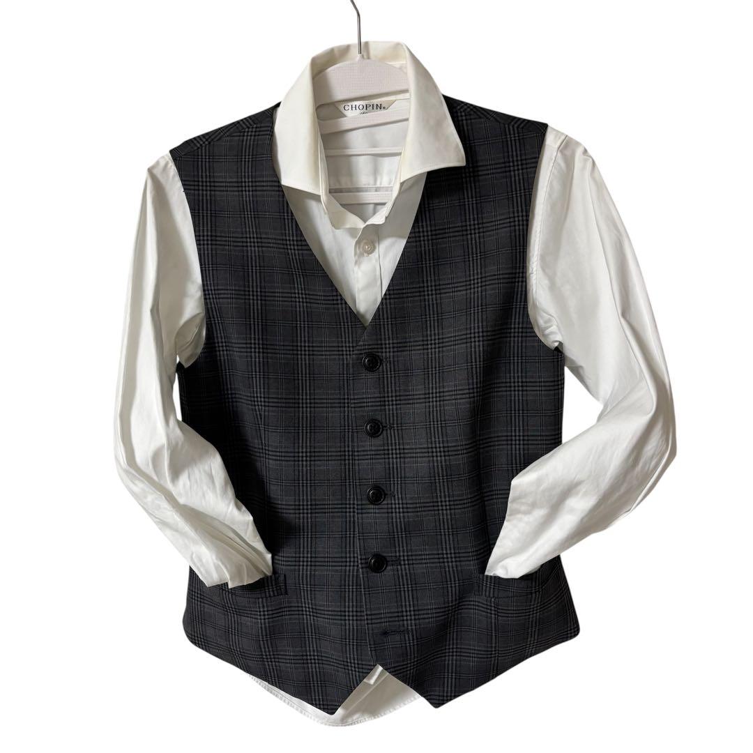 【美品】CHOPIN チェックベストスリーピーススーツ　ブラック　160cm