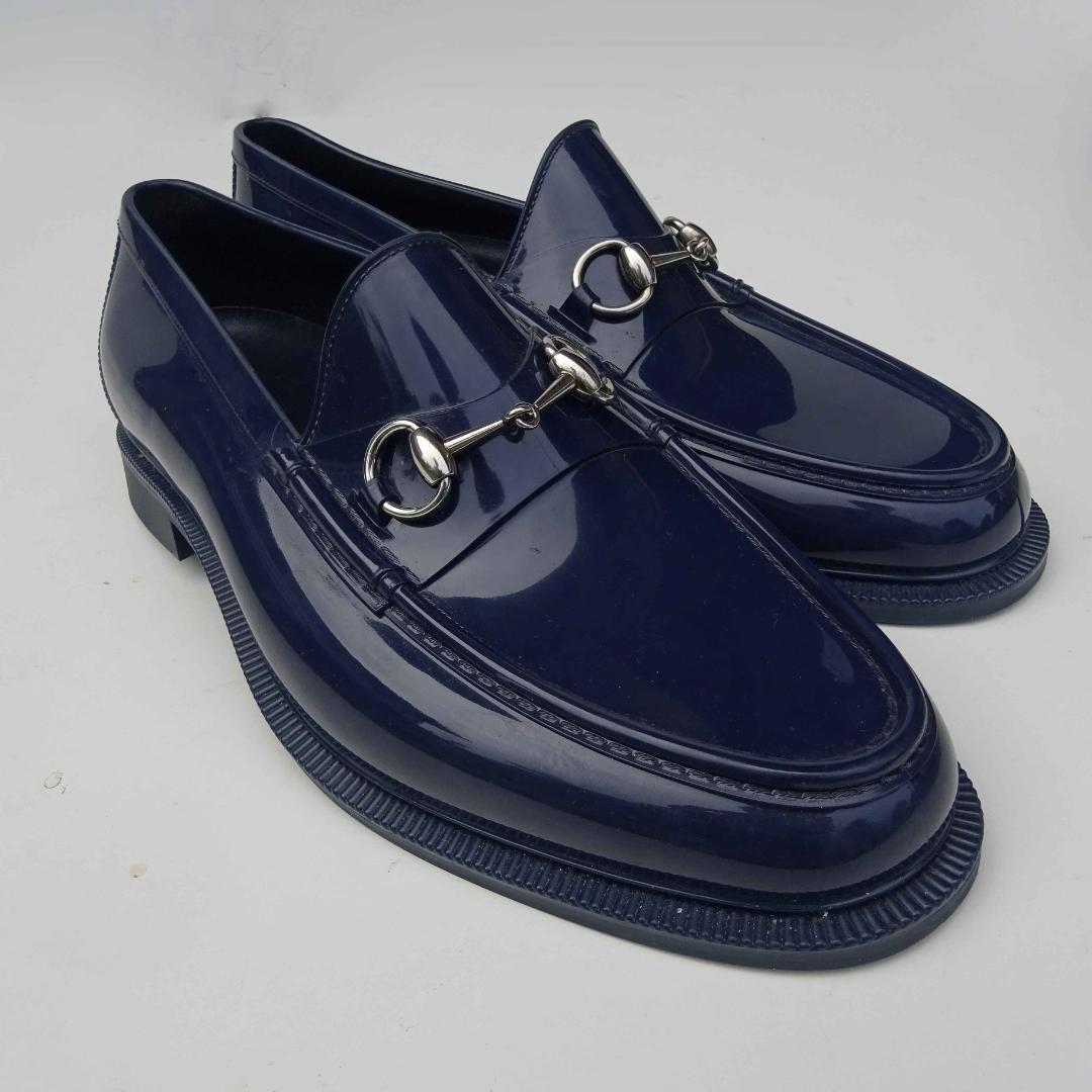 GUCCI グッチ ホースビット ラバーレインシューズ ローファー 雨用紺10