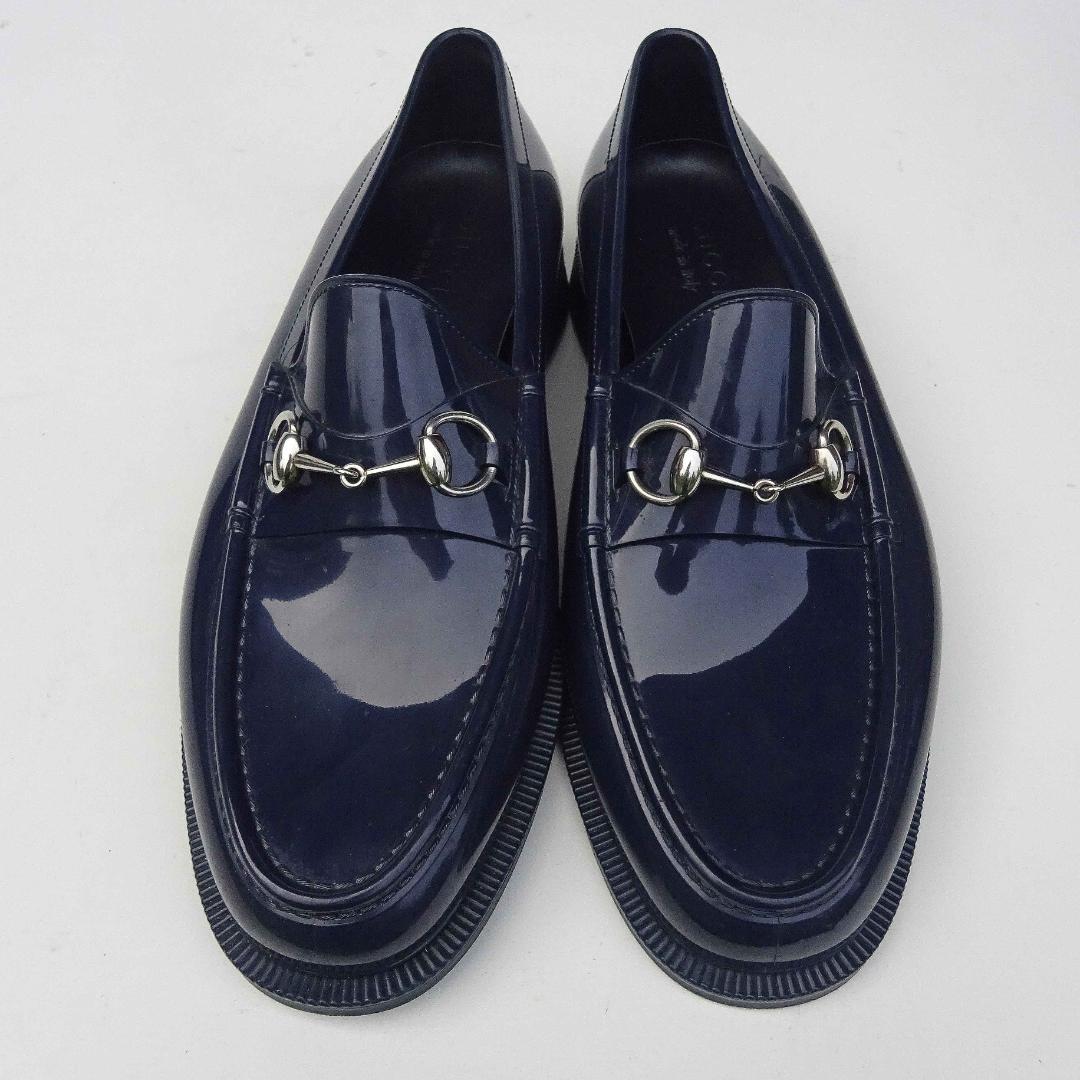 GUCCI グッチ ホースビット ラバーレインシューズ ローファー 雨用紺10