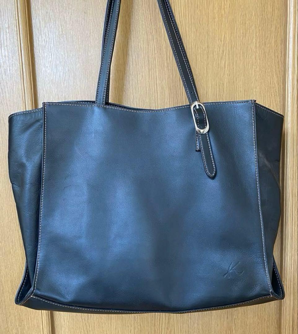 キタムラ 黒レザートートバッグ　(取り外しリボン付き) 大