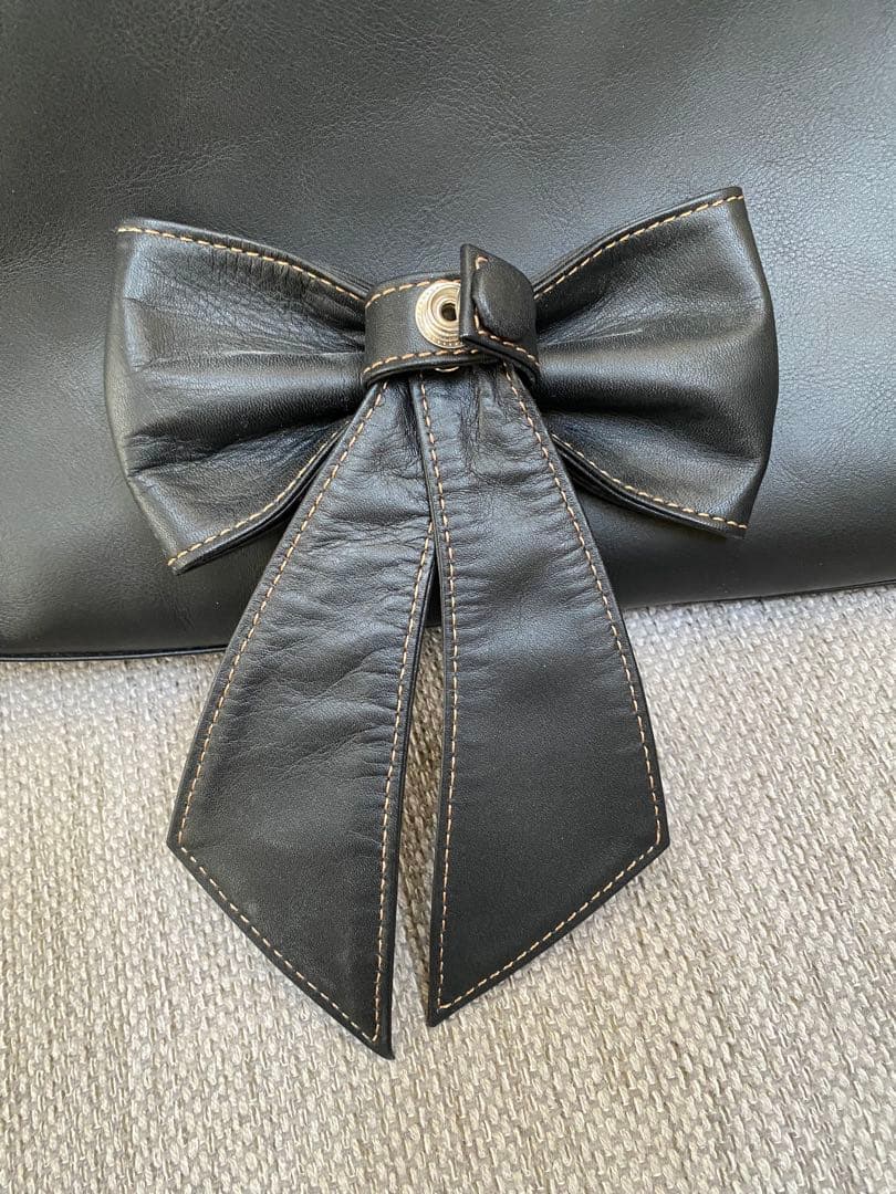 キタムラ 黒レザートートバッグ　(取り外しリボン付き) 大