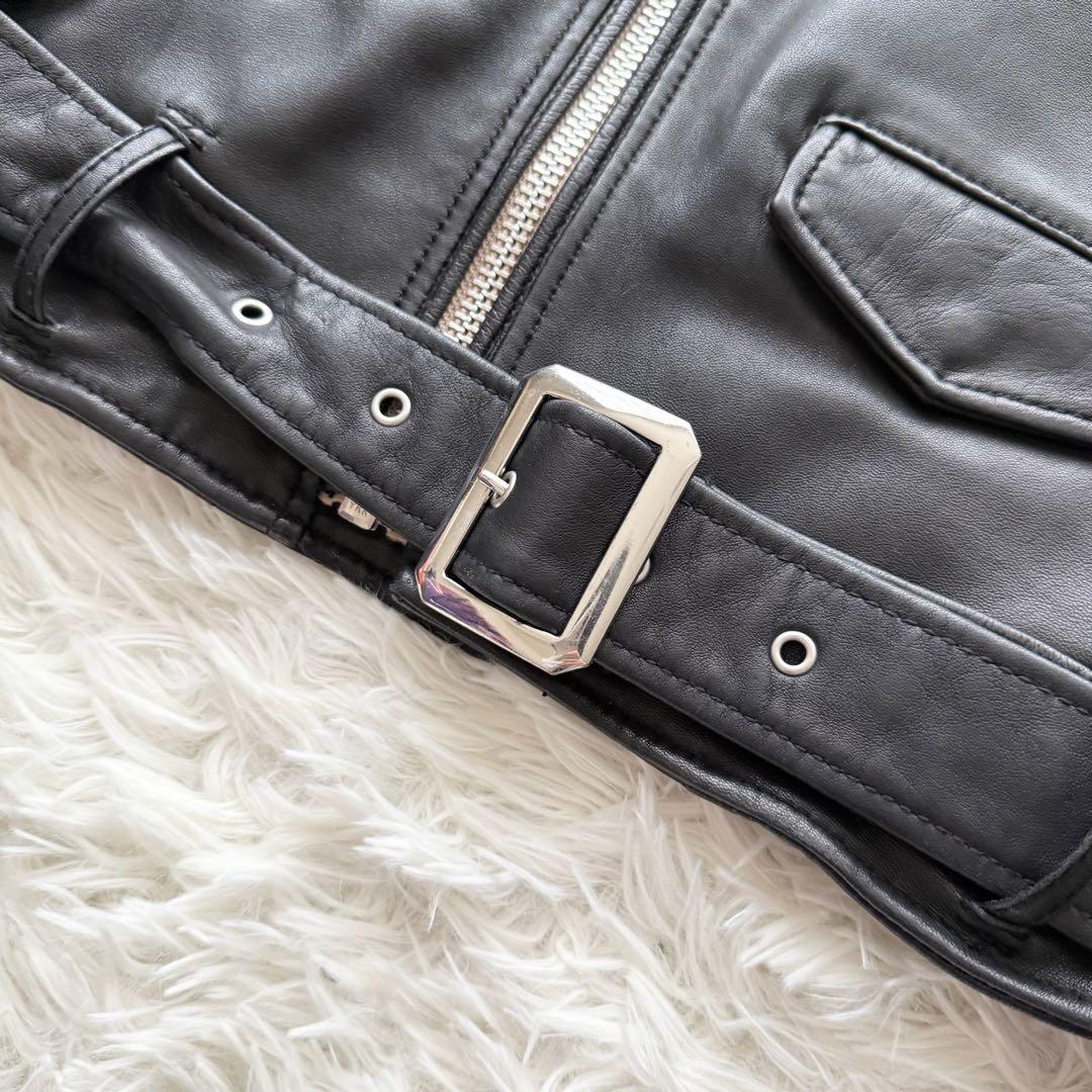 美品【ナノユニバース】ラムレザージャケット　ダブル　黒　L