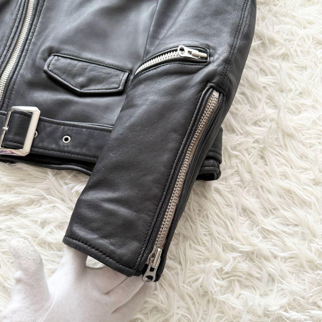 美品【ナノユニバース】ラムレザージャケット　ダブル　黒　L