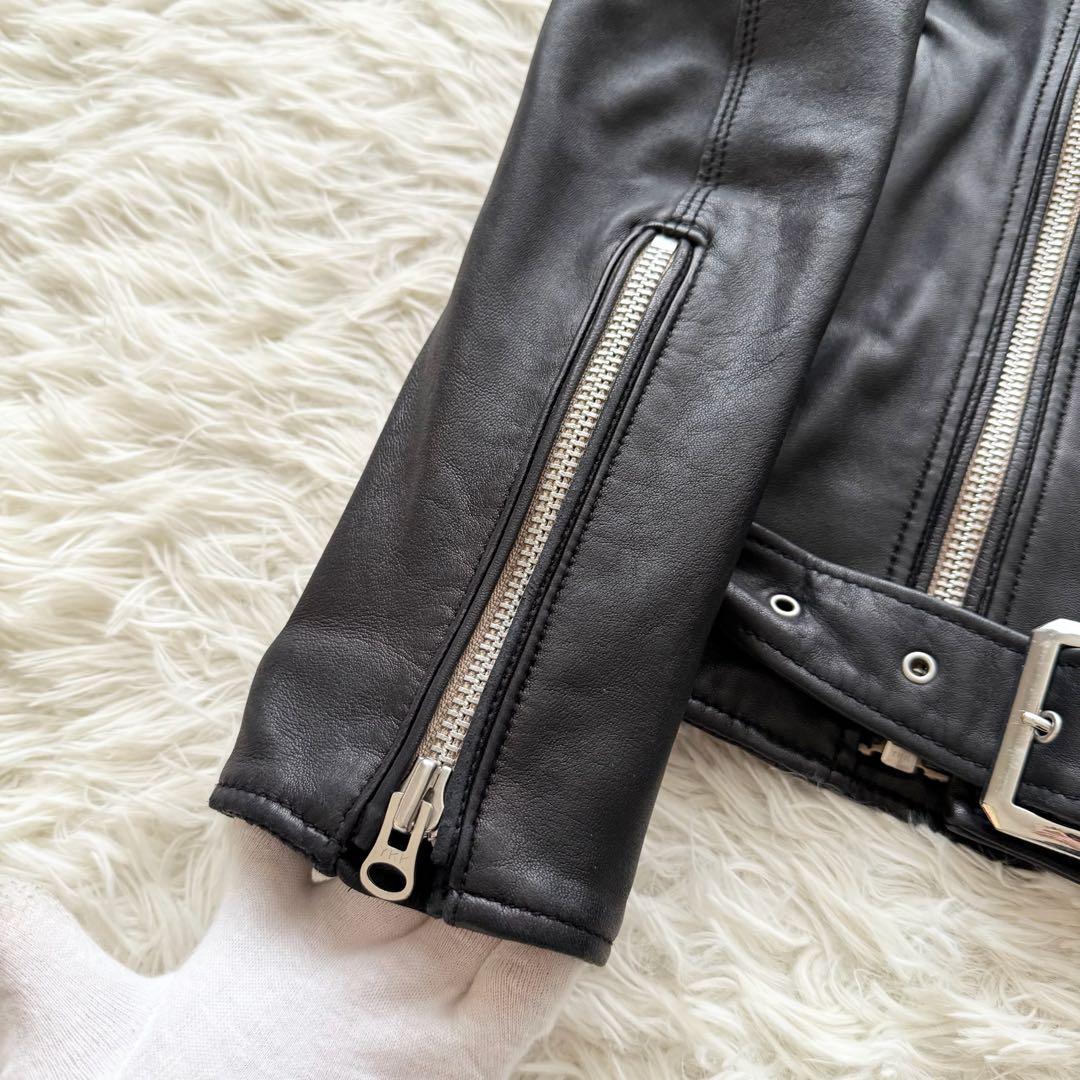 美品【ナノユニバース】ラムレザージャケット　ダブル　黒　L