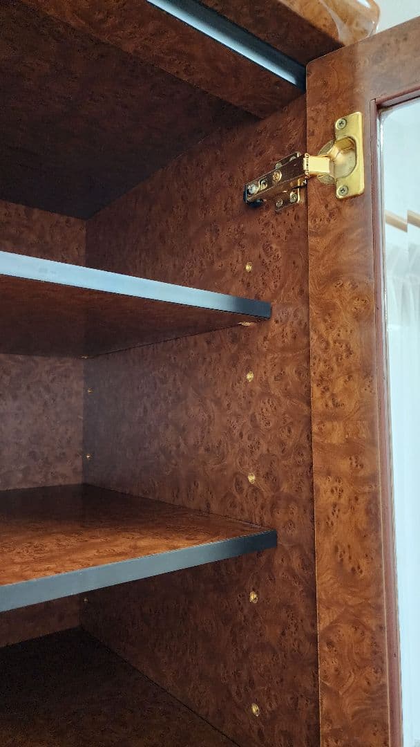 極美品 飾り棚 木製ガラス扉キャビネット キュリオケース ブラウン サイドボード