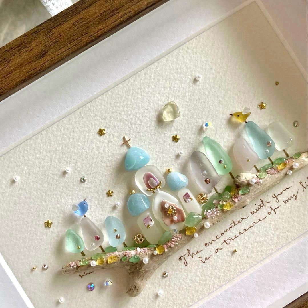 トーマス号　出逢いの教会　シーグラス／天然石／フレームアート／ガラス