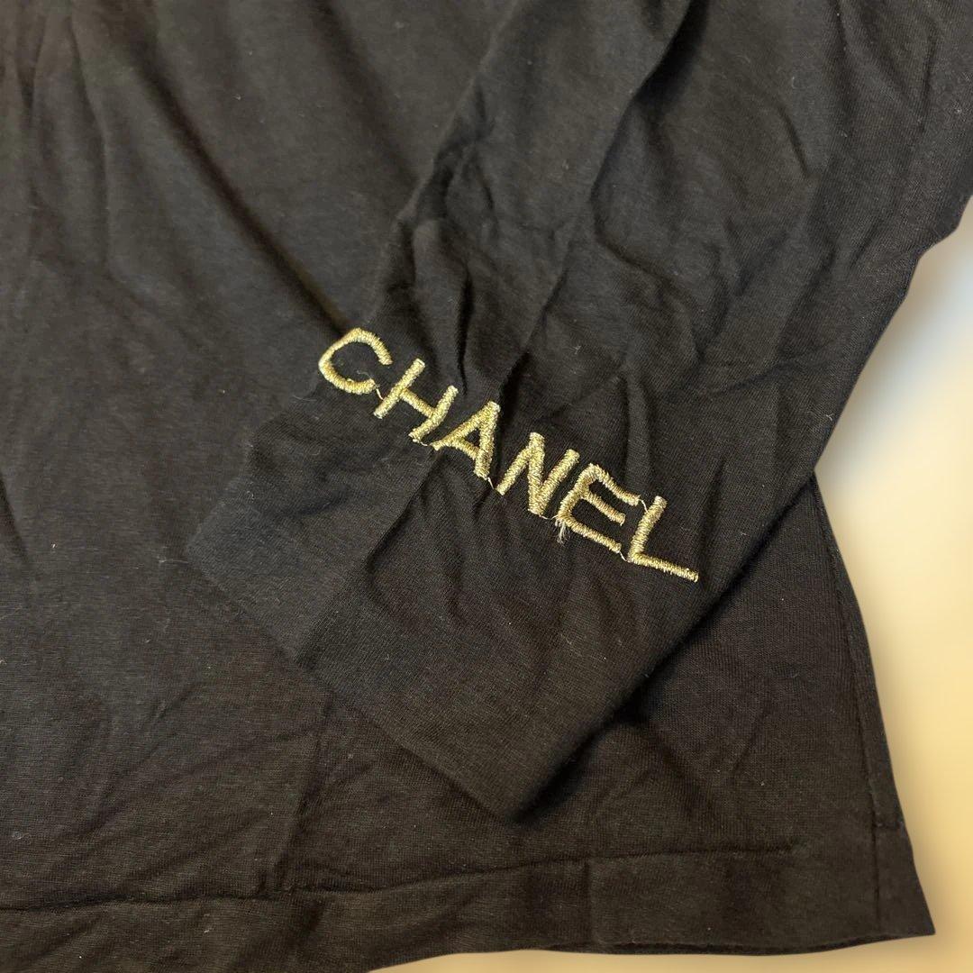 90s CHANEL 黒 長袖Tシャツ ロングTシャツ シャネルロゴ